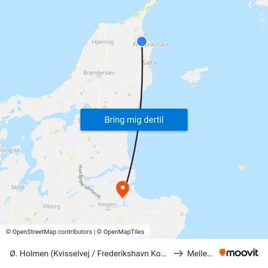 Ø. Holmen (Kvisselvej / Frederikshavn Kommune) to Mellerup map
