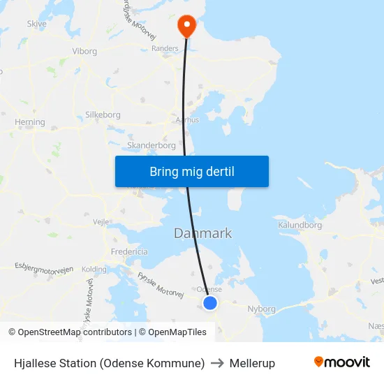 Hjallese Station (Odense Kommune) to Mellerup map