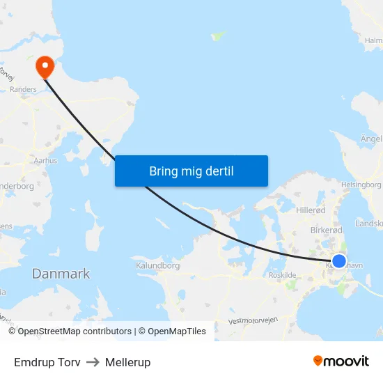 Emdrup Torv to Mellerup map