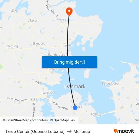 Tarup Center (Odense Letbane) to Mellerup map