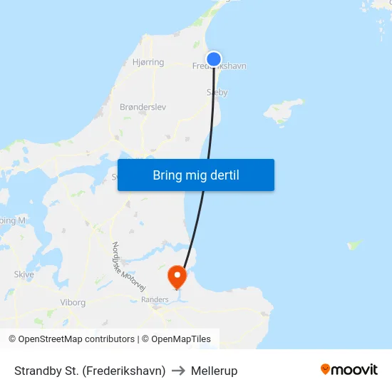 Strandby St. (Frederikshavn) to Mellerup map