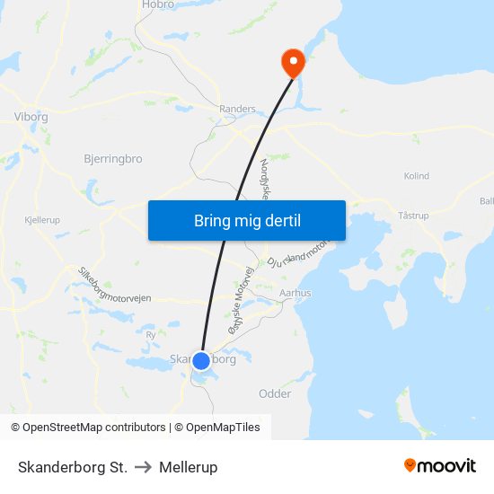 Skanderborg St. to Mellerup map