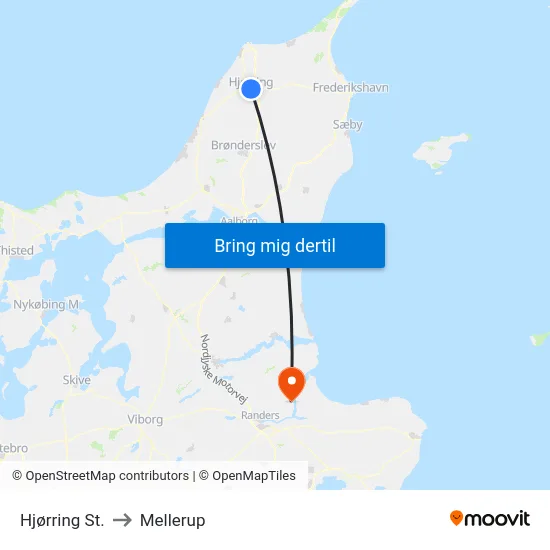 Hjørring St. to Mellerup map