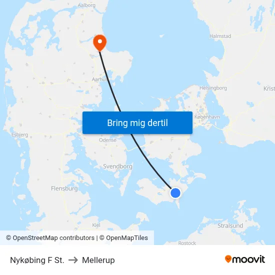 Nykøbing F St. to Mellerup map