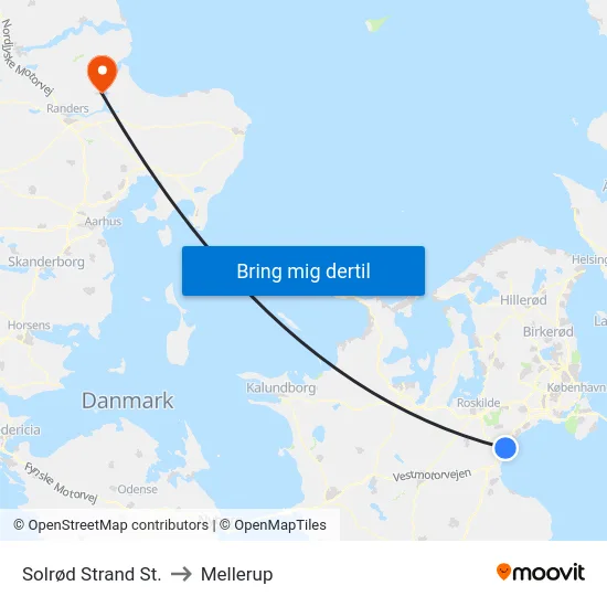 Solrød Strand St. to Mellerup map