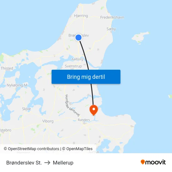 Brønderslev St. to Mellerup map