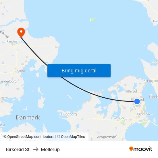 Birkerød St. to Mellerup map