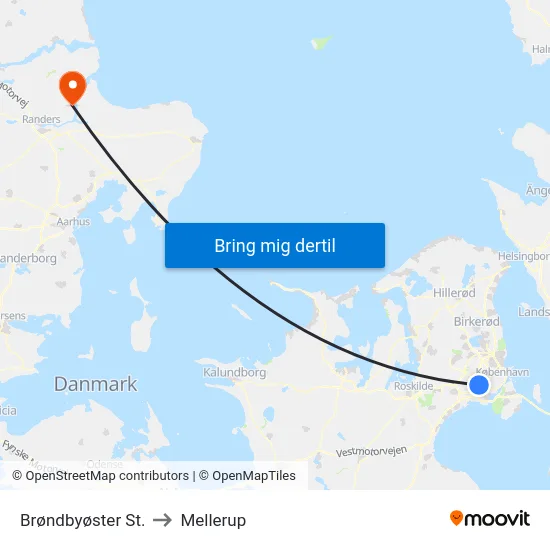 Brøndbyøster St. to Mellerup map
