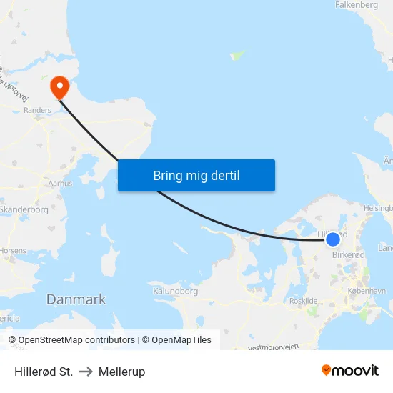 Hillerød St. to Mellerup map