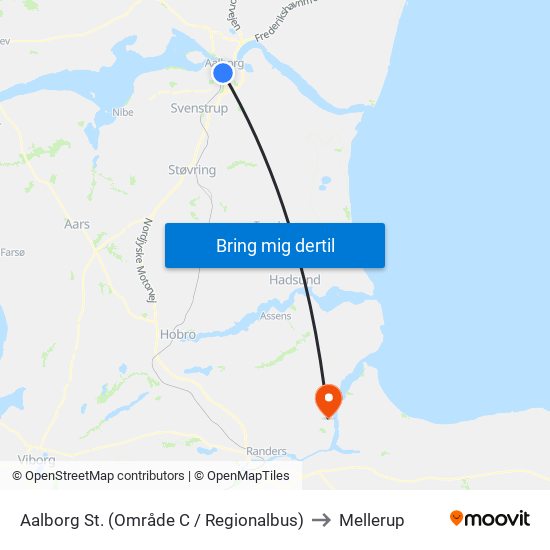 Aalborg St. (Område C / Regionalbus) to Mellerup map