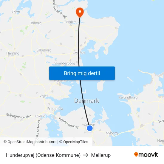 Hunderupvej (Odense Kommune) to Mellerup map