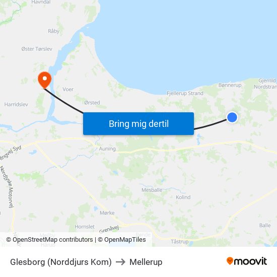 Glesborg (Norddjurs Kom) to Mellerup map