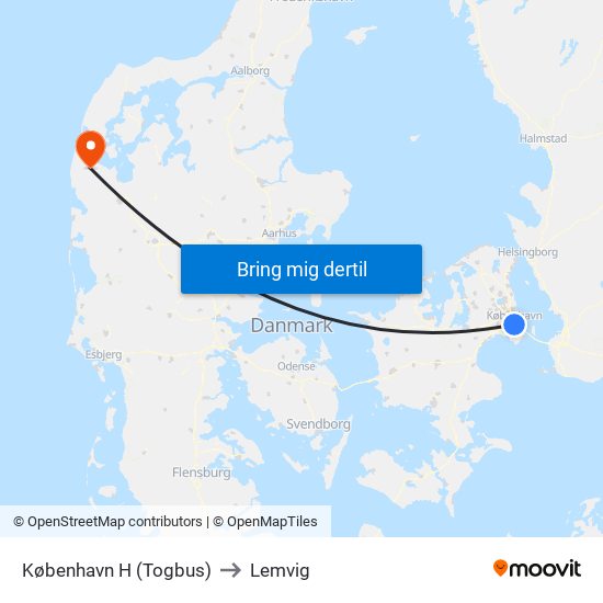 København H (Togbus) to Lemvig map