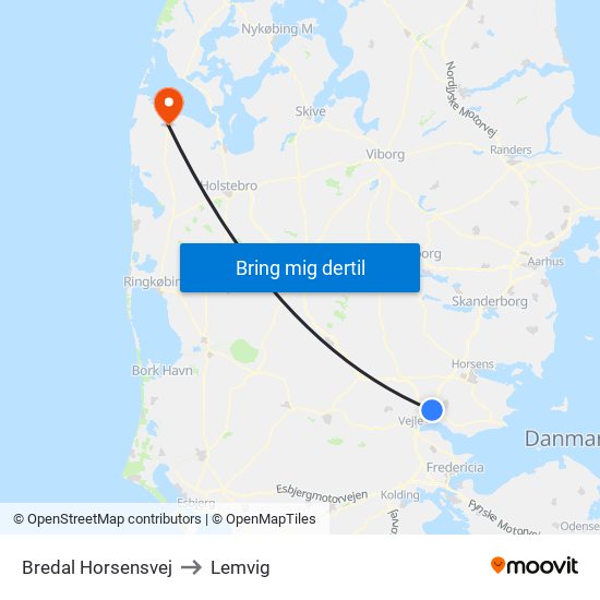 Bredal Horsensvej to Lemvig map