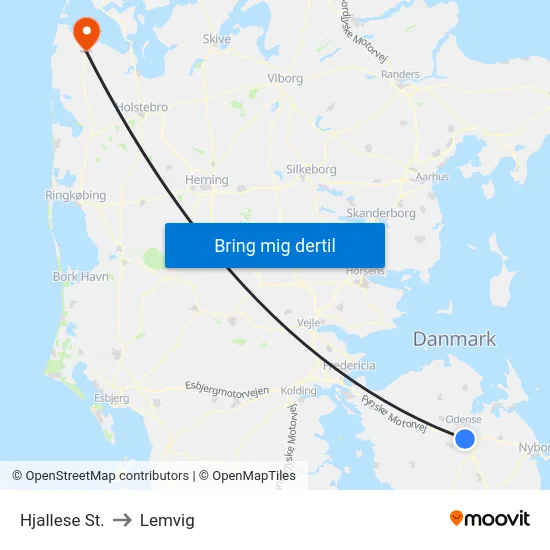 Hjallese St. to Lemvig map