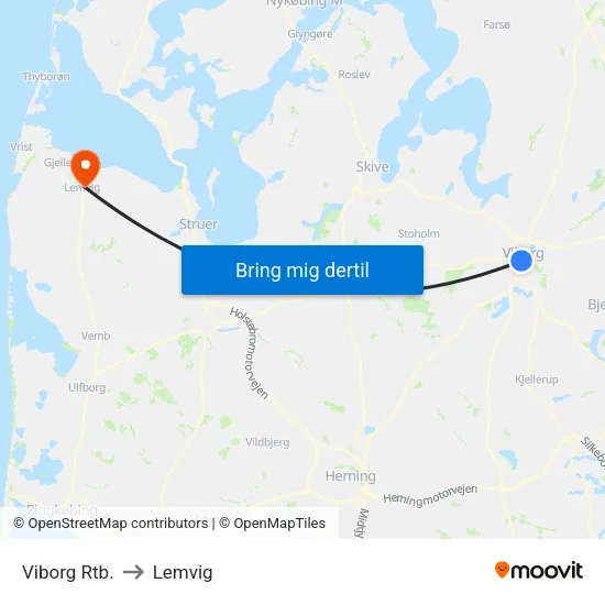 Viborg Rtb. to Lemvig map