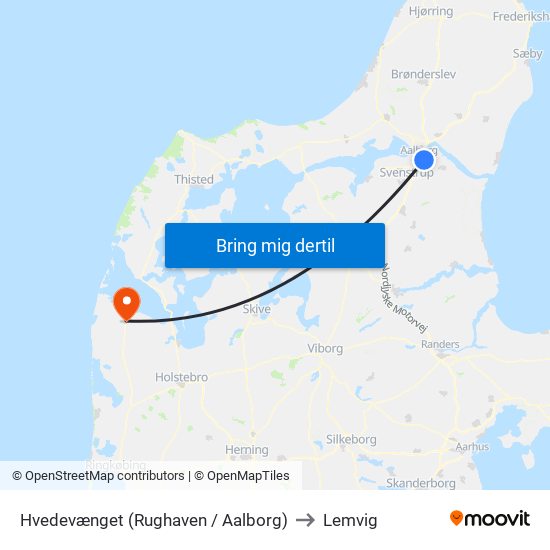 Hvedevænget (Rughaven / Aalborg) to Lemvig map