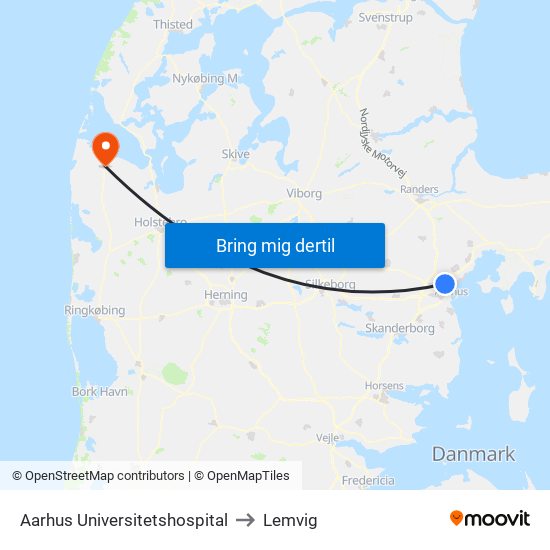 Aarhus Universitetshospital to Lemvig map