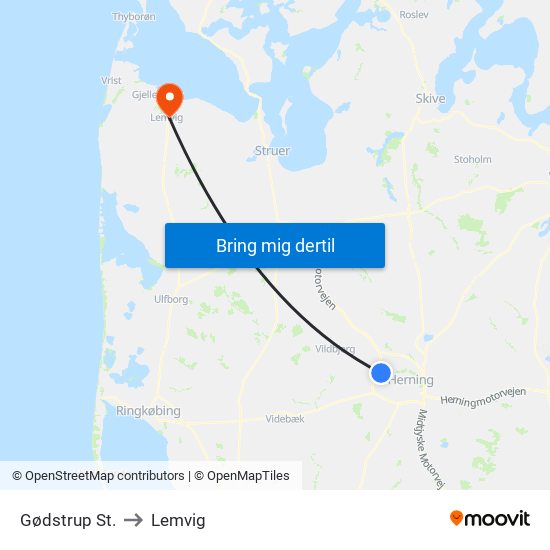 Gødstrup St. to Lemvig map