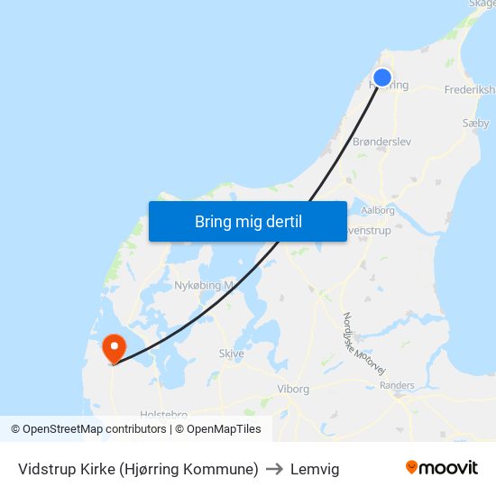 Vidstrup Kirke (Hjørring Kommune) to Lemvig map