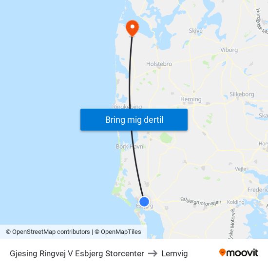 Gjesing Ringvej V Esbjerg Storcenter to Lemvig map