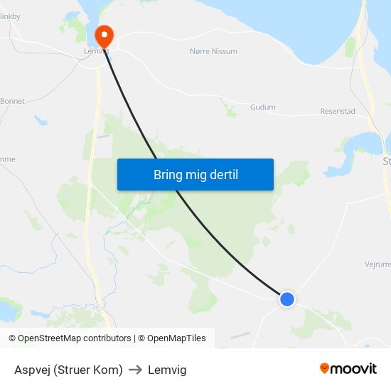 Aspvej (Struer Kom) to Lemvig map