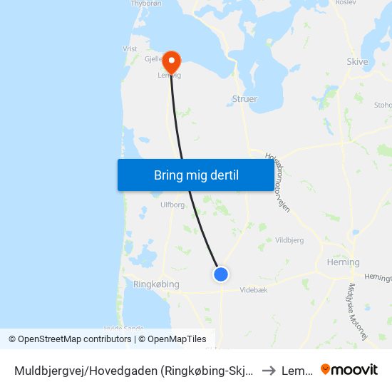 Muldbjergvej/Hovedgaden (Ringkøbing-Skjern Kom) to Lemvig map