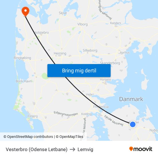 Vesterbro (Odense Letbane) to Lemvig map