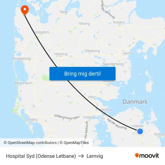Hospital Syd (Odense Letbane) to Lemvig map