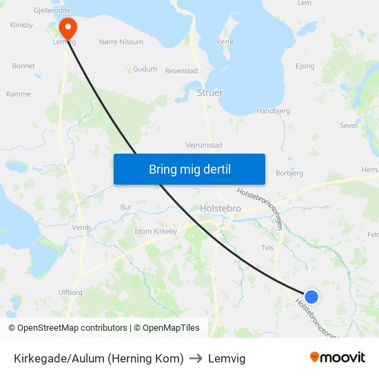 Kirkegade/Aulum (Herning Kom) to Lemvig map