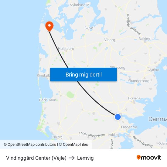 Vindinggård Center (Vejle) to Lemvig map