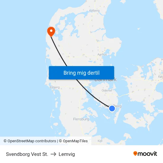 Svendborg Vest St. to Lemvig map