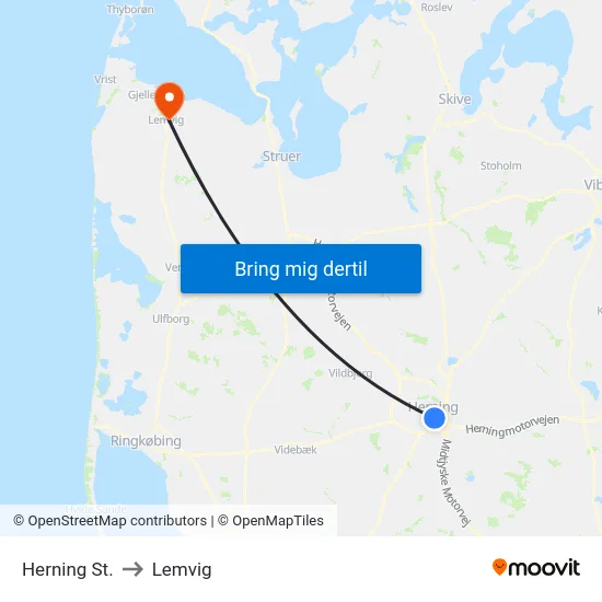 Herning St. to Lemvig map