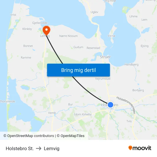 Holstebro St. to Lemvig map