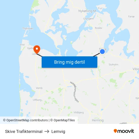 Skive Trafikterminal to Lemvig map