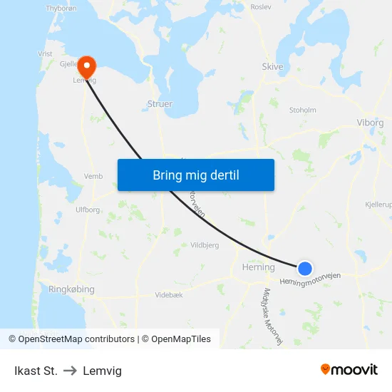 Ikast St. to Lemvig map