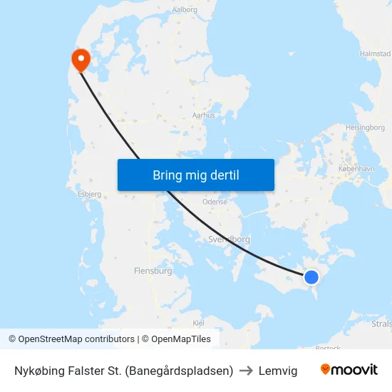 Nykøbing Falster St. (Banegårdspladsen) to Lemvig map