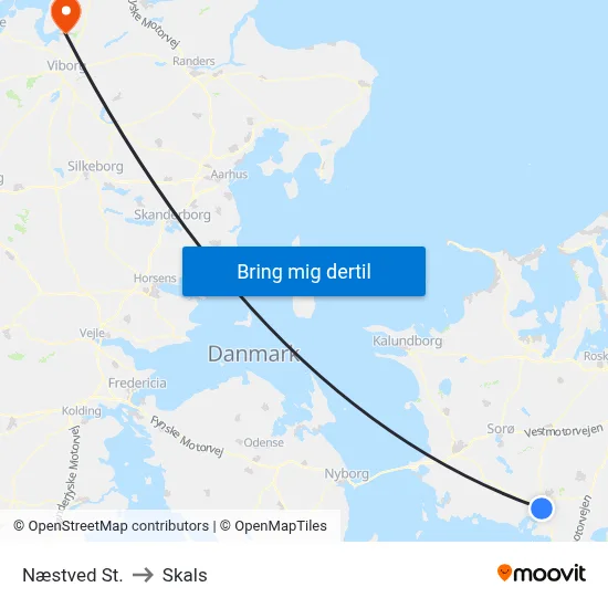 Næstved St. to Skals map