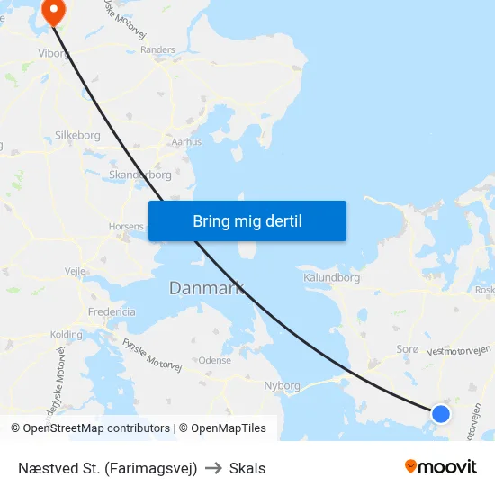 Næstved St. (Farimagsvej) to Skals map