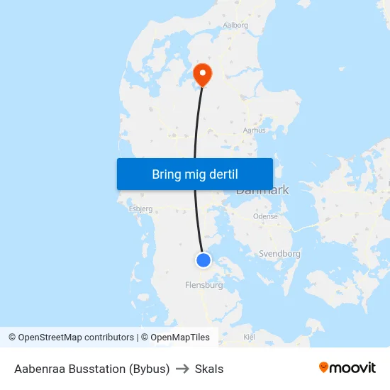 Aabenraa Busstation (Bybus) to Skals map