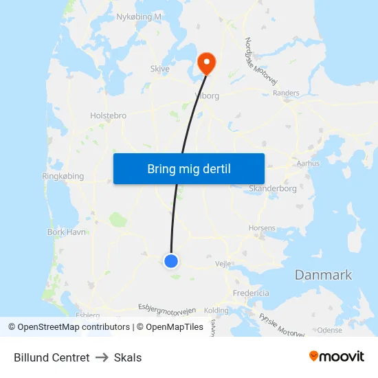 Billund Centret to Skals map