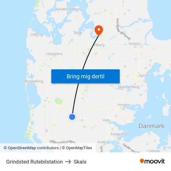 Grindsted Rutebilstation to Skals map