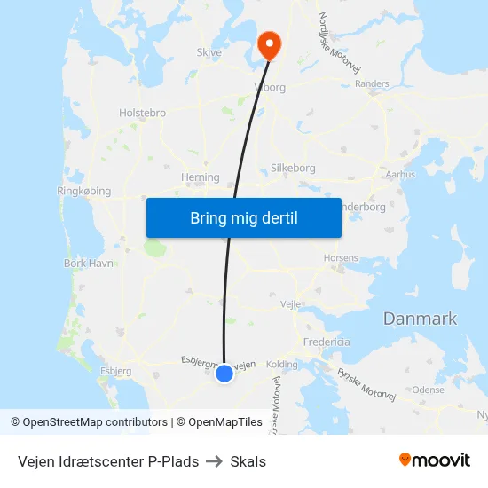 Vejen Idrætscenter P-Plads to Skals map
