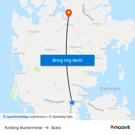 Kolding Busterminal to Skals map