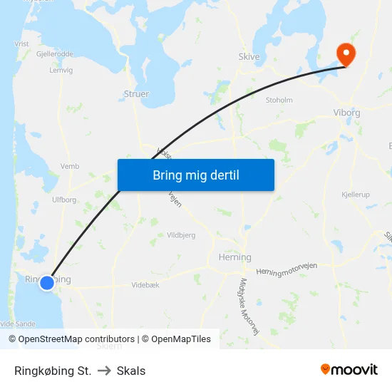 Ringkøbing St. to Skals map