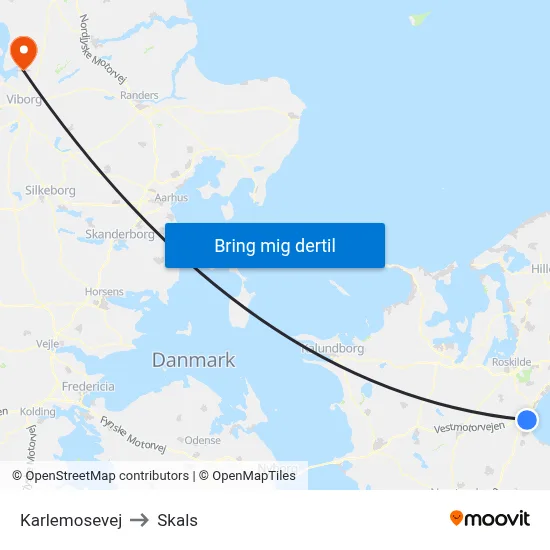 Karlemosevej to Skals map