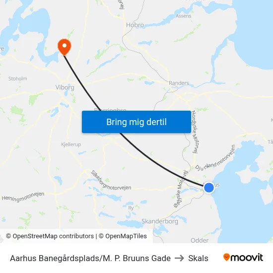 Aarhus Banegårdsplads/M. P. Bruuns Gade to Skals map