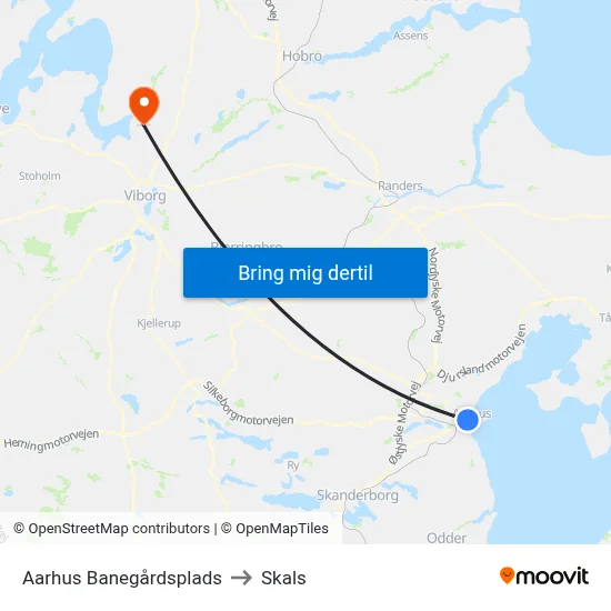 Aarhus Banegårdsplads to Skals map