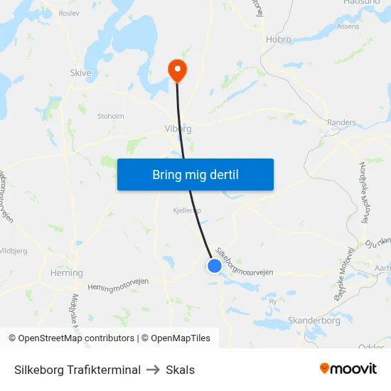 Silkeborg Trafikterminal to Skals map