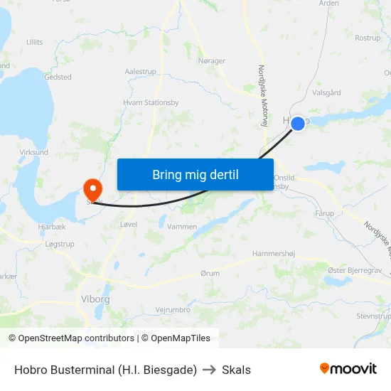 Hobro Busterminal (H.I. Biesgade) to Skals map